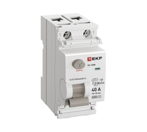 Выключатель дифференциального тока ВД-100N 2п 40А 30мА (тип АС, эл-мех) 6кА PROximа  E1026M4030  EKF
