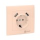 Валенсия розетка 1-местная с/з 16А кремовая с защ. штор. с 2 USB 2,1А EKF PROxima   EWR16-028-20-2USB   EKF