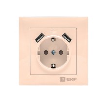 Валенсия розетка 1-местная с/з 16А кремовая с защ. штор. с 2 USB 2,1А EKF PROxima   EWR16-028-20-2USB   EKF