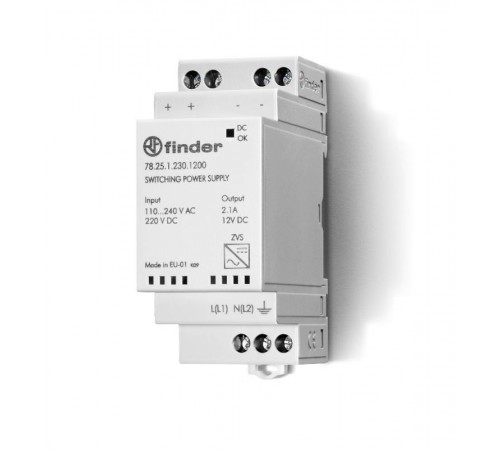 Импульсный источник питания; вход 110...240В AC; выход 12В DC, 25Вт; модульный, ширина 35мм; степень защиты IP20  782512301200  Finder
