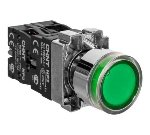 Кнопка управления NP2-BW3361 1НО зеленая AC/DC230В(LED) IP40  573831  CHINT