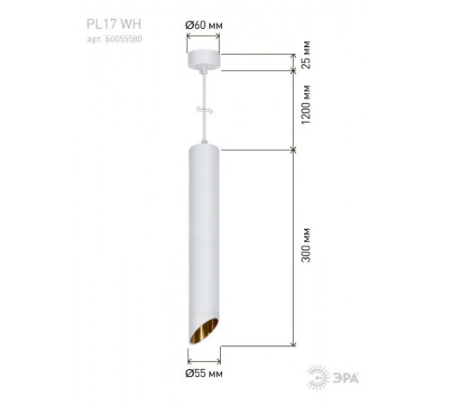 Светильник подвесной (подвес) PL 17 WH MR16/GU10, белый, потолочный, цилиндр  Б0055580  ЭРА