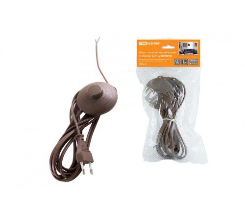 Шнур с ножным выключателем и плоской вилкой ШУН01В ШВВП 2х0,75мм2 3,5м. коричневый "ЭКО"  SQ1305-0066  TDM