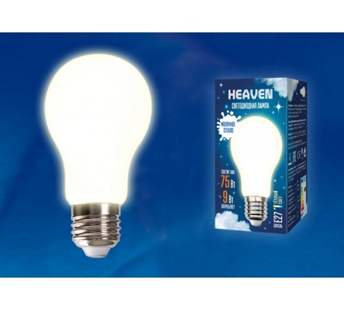 Лампа светодиодная LED-A60-9W/3000K/E27/FR GLH01WH LED. "груша" матовая. Серия Heaven. 3000K  UL-00004841  Uniel