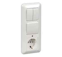 Blanca Белый С/У Блок: Розетка с заземлением с защитными шторками +Выключатель 1-клавишный+Выключатель 2-клавишный BK2VR-008A-BSE