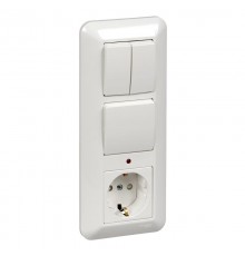 Blanca Белый С/У Блок: Розетка с заземлением с защитными шторками +Выключатель 1-клавишный+Выключатель 2-клавишный BK2VR-008A-BSE