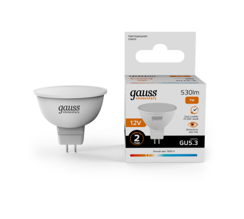 Лампа светодиодная   Elementary MR16 12V 7W 530lm 3000K GU5.3 LED 1/10/100  11517  Gauss