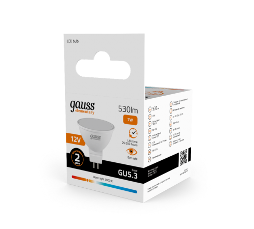 Лампа светодиодная   Elementary MR16 12V 7W 530lm 3000K GU5.3 LED 1/10/100  11517  Gauss