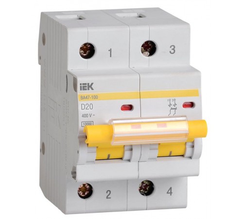 Выключатель автоматический двухполюсный ВА47-100 2Р 20А 10кА х-ка D KARAT  MVA40-2-020-D  IEK