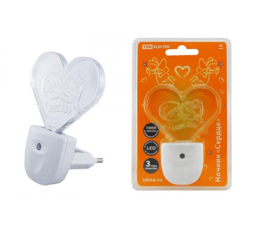Ночник Сердце 0,3Вт светодиодный белый с датчиком света  SQ0357-0008  TDM