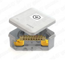 Коробка уравнивания потенциалов (КУП) 100х100х50мм, 6 гермовводов, с шиной 6х9 8груп, IP55, наклейка "заземление"  GE41361  GREENEL