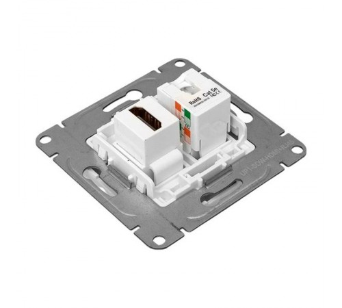 Механизм розетки HDMI+RJ45 (cat5), белый Эпика EKF  UP1-SOW-HDMI+RJ45  EKF