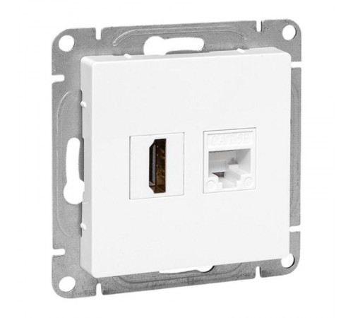 Механизм розетки HDMI+RJ45 (cat5), белый Эпика EKF  UP1-SOW-HDMI+RJ45  EKF