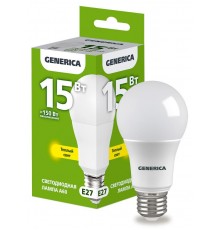 Лампа светодиодная A60 груша 15Вт 230В 3000К E27   LL-A60-15-230-30-E27-G  GENERICA