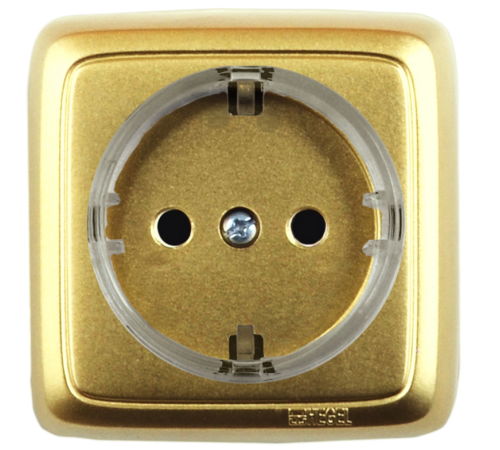 Розетка открытой установки, одноместная, с заземляющим контактом, цвет золото  РА16-171-07  HEGEL