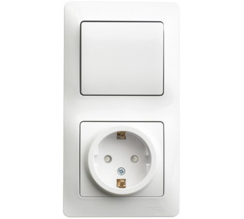 Glossa Белый Блок: Розетка с заземлением со шторками и 1-кл. Выключатель  GSL000170  SE