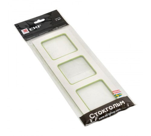 Стокгольм Рамка 3-местная белая с линией цвета зеленый PROxima  EAM-G-302-10  EKF