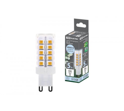 Лампа светодиодная G9-5 Вт-230 В-4000 К, SMD, 16x49 мм  SQ0340-0223  TDM