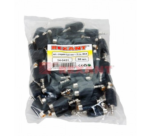 Переходник штекер стерео 3,5 мм - 2 гнезда RCA  14-0431  REXANT