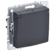 BRITE Розетка с заземлением со шторками с крышкой 16А IP20 РСбш10-3-БрГ графит   BR-R16-16-K53  IEK