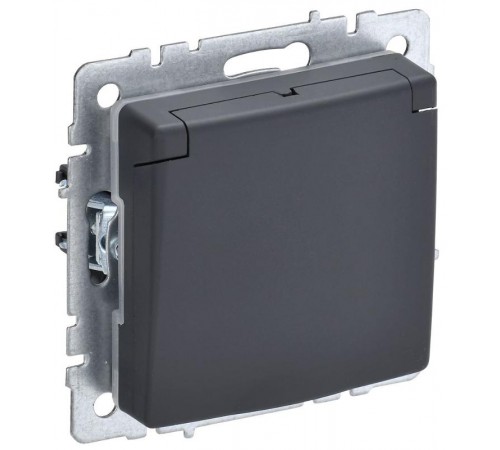 BRITE Розетка с заземлением со шторками с крышкой 16А IP44 РСбш10-3-44-БрГ графит   BR-R16-16-44-K53  IEK