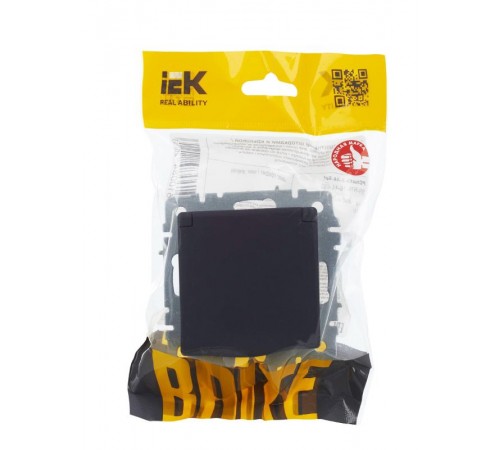 BRITE Розетка с заземлением со шторками с крышкой 16А IP44 РСбш10-3-44-БрГ графит   BR-R16-16-44-K53  IEK
