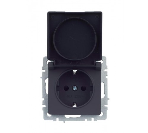 BRITE Розетка с заземлением со шторками с крышкой 16А IP44 РСбш10-3-44-БрГ графит   BR-R16-16-44-K53  IEK