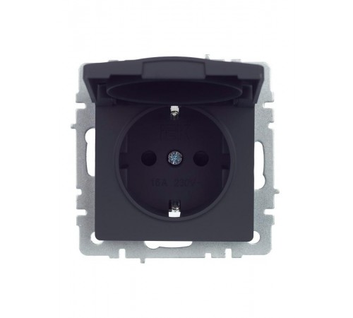 BRITE Розетка с заземлением со шторками с крышкой 16А IP44 РСбш10-3-44-БрГ графит   BR-R16-16-44-K53  IEK