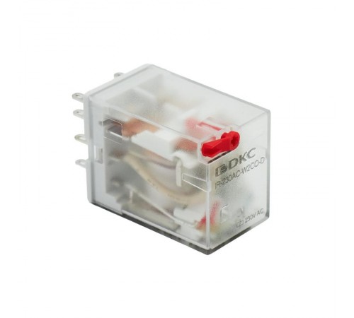 Реле миниатюрное промышленное общего назначения, 2CO, ком. ток 12А, AgSnO2, напряжение 230V AC, опция: тест-кнопка+светодиод  IR-230AC-W2CO-D  DKC