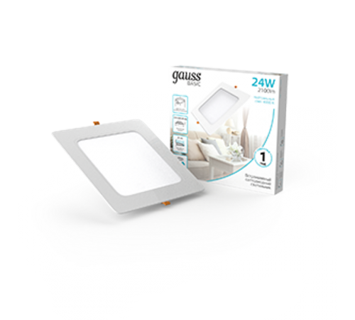 Светильник  Basic Downlight квадрат 24W 2100lm 4000K 170-260V IP20 220*26 белый LED 1/40  9031520224  Gauss