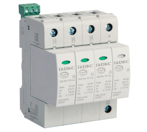 Ограничитель импульсных перенапряжений УЗИП, класс II, 4-полюсный, L1-L2-L3-N-P  NX2042  DKC