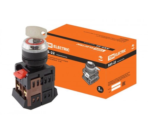 Переключатель АKS-22 черный с ключом на 2 фиксир.положения I-O 1з+1р   SQ0703-0005  TDM