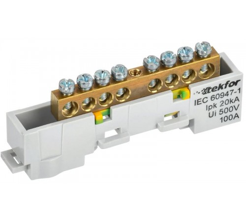 TEKFOR Шина PE "земля" неизолированная на универсальном держателе 6х9-8-Ж  TF-NN10-08-DL-K05  IEK