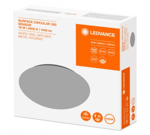 Светильник светодиодный ДПО-18Вт 4000K 1440Лм IP44 белый 350мм с датчиком LEDVANCE  4058075314955  LEDVANCE