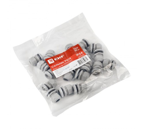 Сальник PG19 IP54 (20 шт) d отв. 24 мм / d провод. 12-15 мм PROxima  plc-pg-19-r  EKF