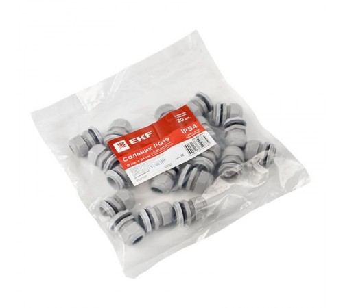 Сальник PG19 IP54 (20 шт) d отв. 24 мм / d провод. 12-15 мм PROxima  plc-pg-19-r  EKF