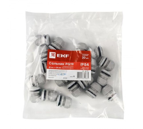 Сальник PG19 IP54 (20 шт) d отв. 24 мм / d провод. 12-15 мм PROxima  plc-pg-19-r  EKF