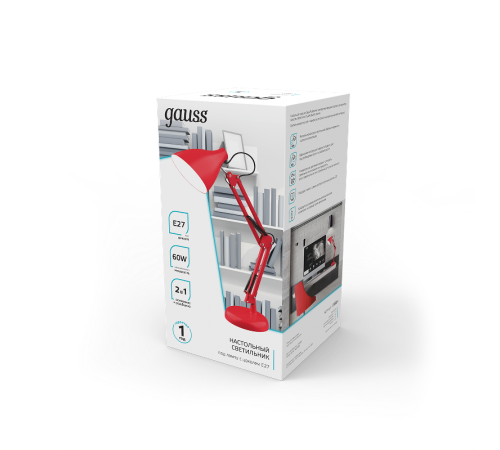 Светильник настольный GTL003 60W 220-240V E27 красный струбцина и основание 1/12  GT0034  Gauss