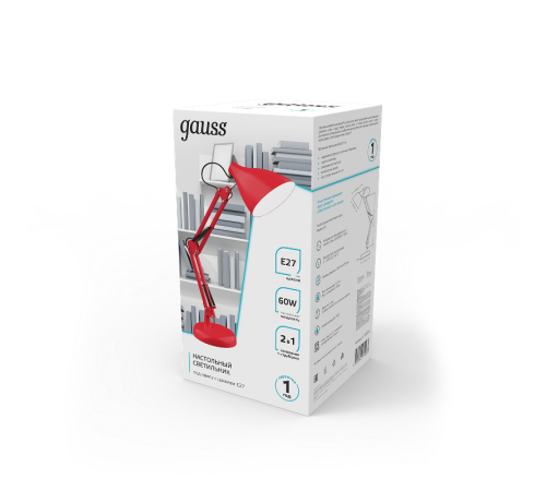 Светильник настольный GTL003 60W 220-240V E27 красный струбцина и основание 1/12  GT0034  Gauss