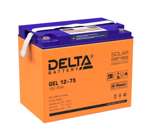 Аккумуляторная батарея Solar серии GEL 12-75 12В/75Ач  GEL 12-75  DELTA
