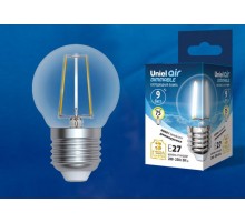 Лампа светодиодная LED-G45-9W/4000K/E27/CL/DIM GLA01TR LED диммируемая. "шар", прозр серия Air. 4000K  UL-00005194  Uniel