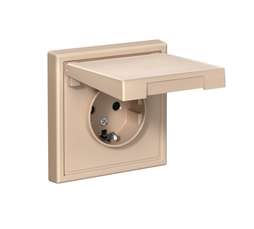 ArtGallery Песочный Розетка с заземлением, со шторками, с крышкой, 16А, IP20, механизм  GAL001246  SE