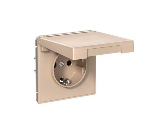 ArtGallery Песочный Розетка с заземлением, со шторками, с крышкой, 16А, IP20, механизм  GAL001246  SE