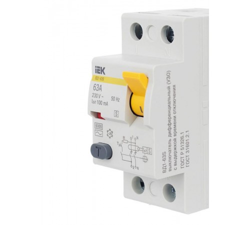 Выключатель дифференциальный (УЗО) ВД1-63S 2п 63А 100мА тип AC  MDV12-2-063-100  IEK