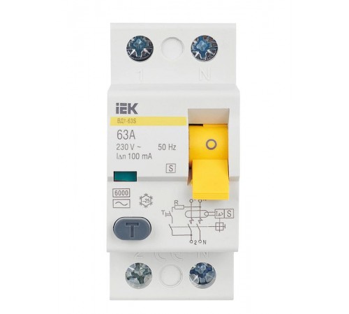 Выключатель дифференциальный (УЗО) ВД1-63S 2п 63А 100мА тип AC  MDV12-2-063-100  IEK