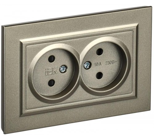 BRITE Розетка 2-ая без заземления со шторками 10А в сборе РСш12-2-БрШ шампань  BR-R23-10-K37-F  IEK