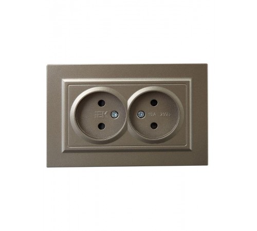 BRITE Розетка 2-ая без заземления со шторками 10А в сборе РСш12-2-БрШ шампань  BR-R23-10-K37-F  IEK