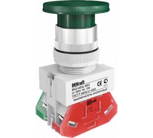 Выкл. кноп. грибок с фикс. AEAL 22 мм 1НО+1НЗ Цвет:  25039DEK  DEKraft