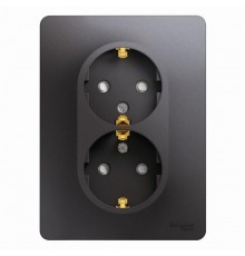 Glossa Графит Розетка 2-ая с заземлением со шторками (в сборе)  GSL001326  SE