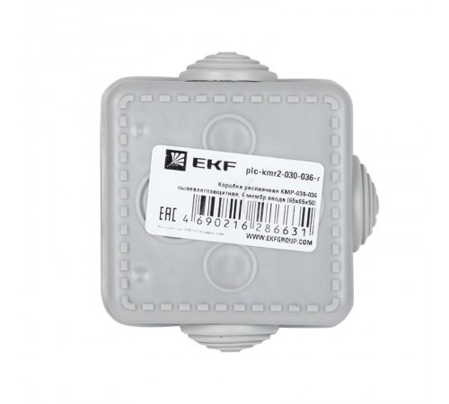 Коробка распределительная КМР-030-036 пылевлагозащитная, 4 мембранных ввода (65х65х50) розничный стикер PROxima  plc-kmr2-030-036-r  EKF